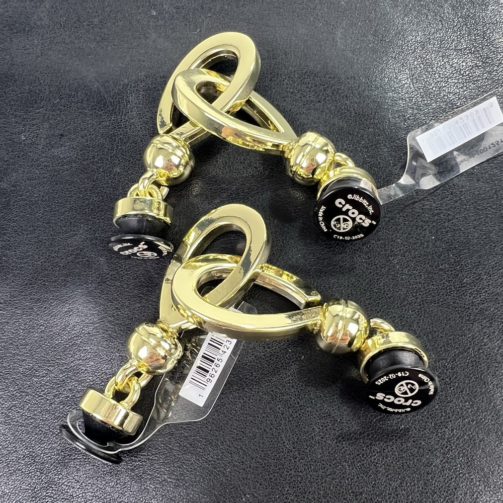 Crocs Jibbitz Lock And Key Chains Gold Tone Shoe Charms Set Of 2 NWT Infinity - Picture 7 of 8
